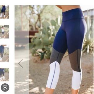 Senita Athletics Tri-Color / Color Block Blue/White/Gray Leggings (7/8 length)